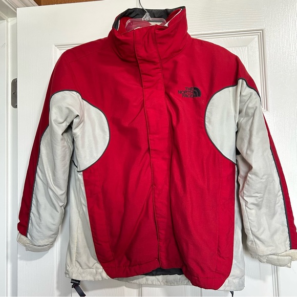 North Face Boys Zip-In Fleece Jacket M Red Gray 2-in-1 System - Picture 1 of 13
